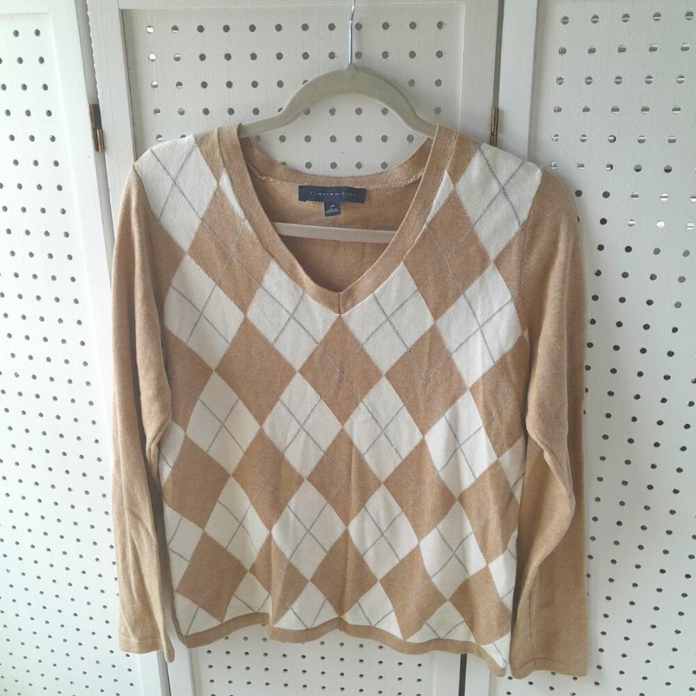 Tommy Hilfiger Vintage Checkered Beige Sweater, Size M
